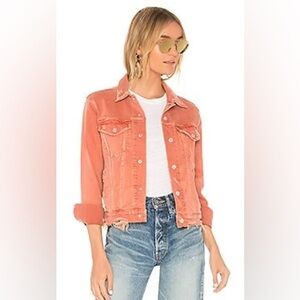 NWOT Womens Amo Pop Canyon Rose Snap Button Distressed Denim Jacket size L